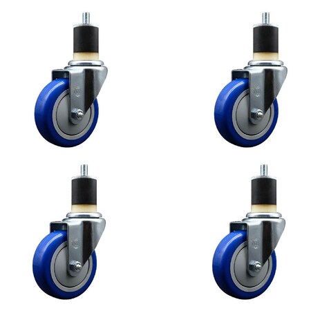 Service Caster 4'' Blue Poly Wheel Swivel 1-7/8'' Expanding Stem Caster Set, 4PK SCC-EX20S414-PPUB-BLUE-178-4